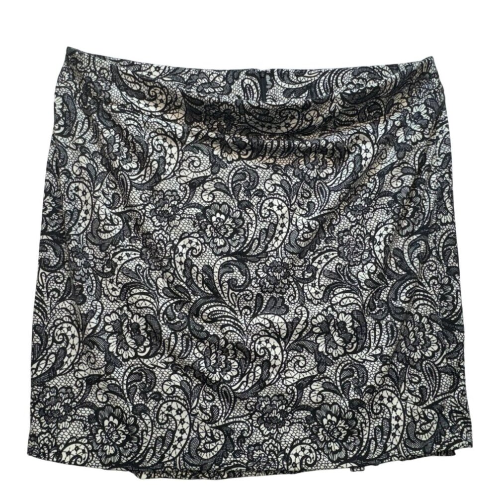 Lane Bryant Womens Mini Pencil Skirt Size 28 Black  White Floral Paisley Stretch